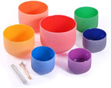 CVNC Set Of 7 PCS 6-12 Inch Colored Frosted Quartz Crystal Singing Bowls Sound Therapy Foy Yoga Meditation